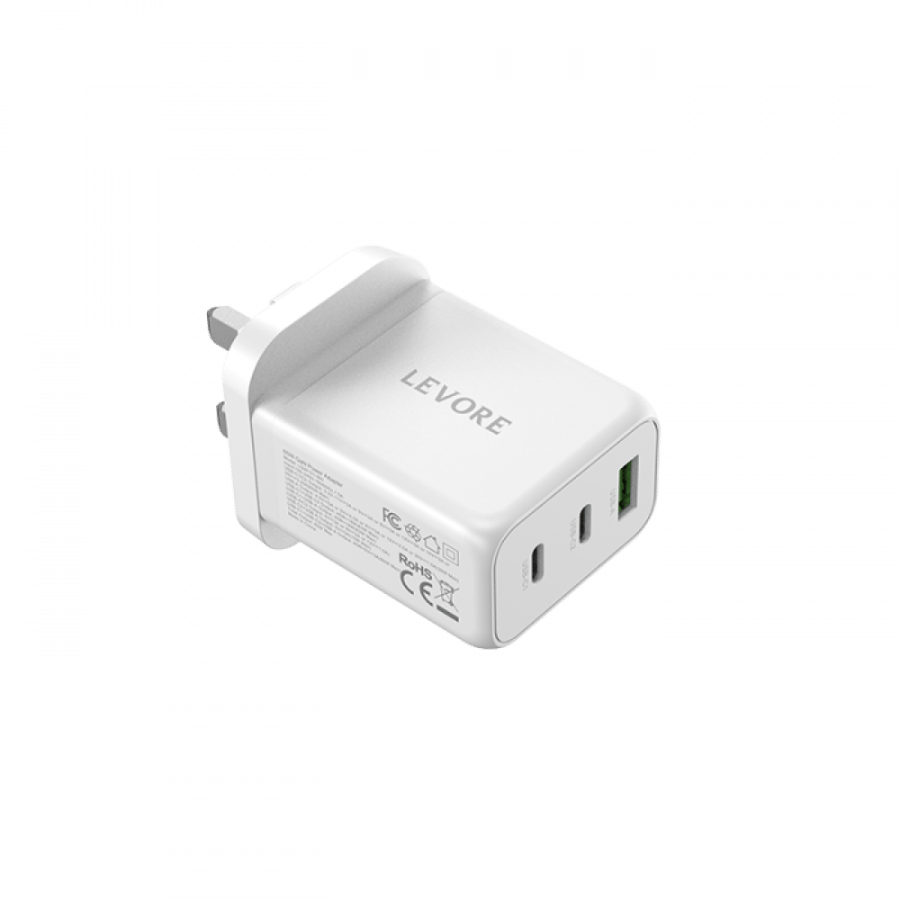 شاحن جداري ليفوري 65 واط منفذين USB-C ومنفذ USB-A