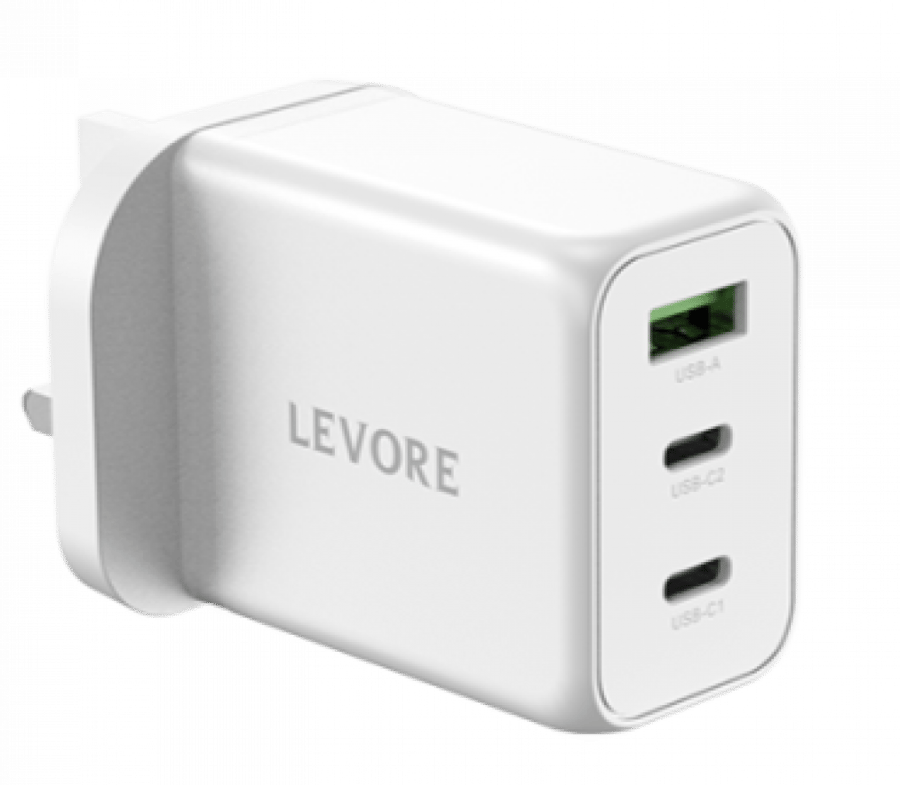 شاحن جداري ليفوري 65 واط منفذين USB-C ومنفذ USB-A