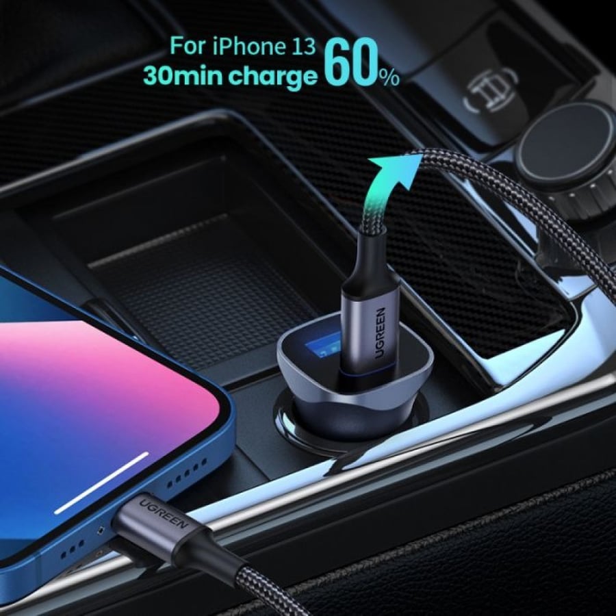شاحن سيارة يوجرين بمنفذ USB ومنفذ PD بقوة 30 واط - رمادي UGREEN