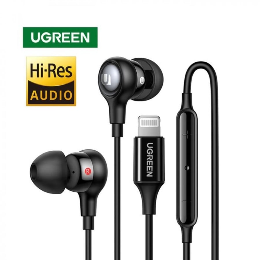 سماعة أذن يوجرين سلكية مع مايكرفون مدمج بوصلة آيفون معتمدة من ابل - أسود UGREEN
