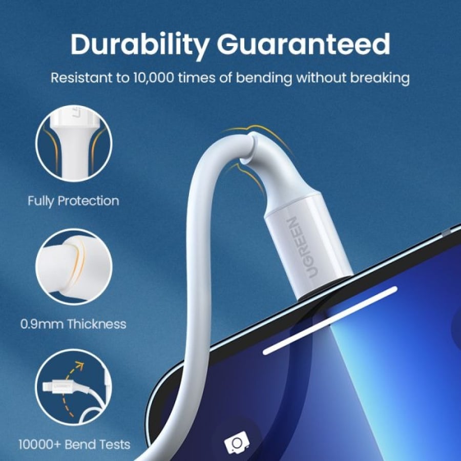 سلك شاحن يوجرين USB إلى آيفون بطول 1 م - أبيض UGREEN