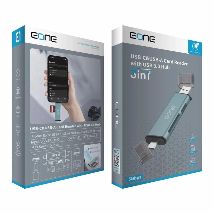 قارئ بطاقات EONE USB-C & USB-A مع USB 3.0 Hub