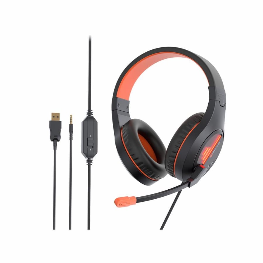 Gaming stereo headset with microphone with noise isolation technology MEETION HP021 – black orange, lightweight, with backlighting