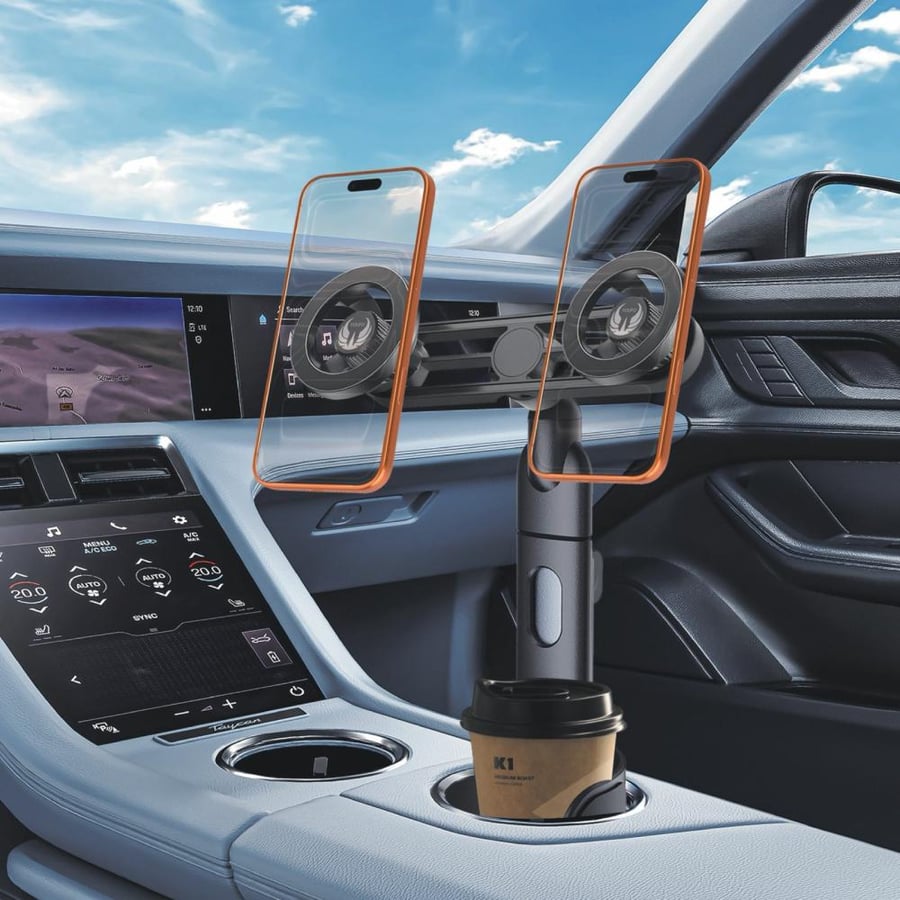 Yuvo 2-in-1 phone holder, MagSafe with cup holder, car mount - Y4936