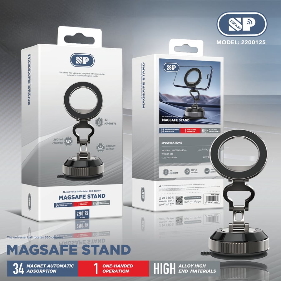 حامل جوال مغناطيسي MagSafe مع قاعدة شفط قوية ودوران 360° – حامل ذكي للسيارة والمكتب بتركيب سريع