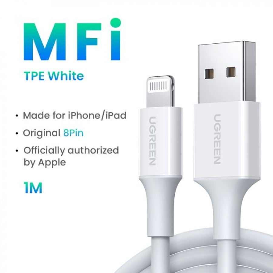 سلك شاحن يوجرين USB إلى آيفون بطول 1 م - أبيض UGREEN