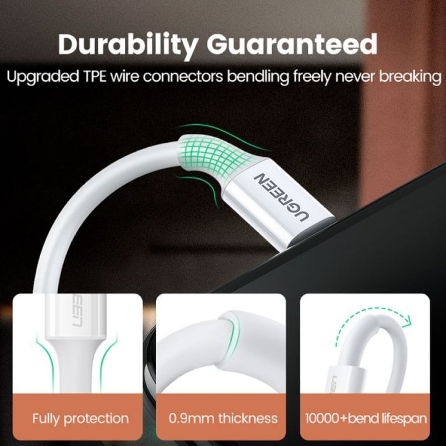 سلك شاحن يوجرين USB إلى آيفون بطول 1 م - أبيض UGREEN