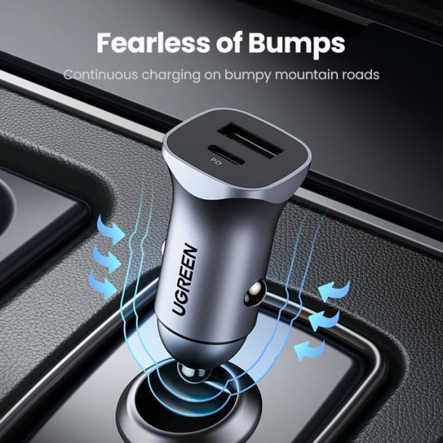 شاحن سيارة يوجرين بمنفذ USB ومنفذ PD بقوة 30 واط - رمادي UGREEN