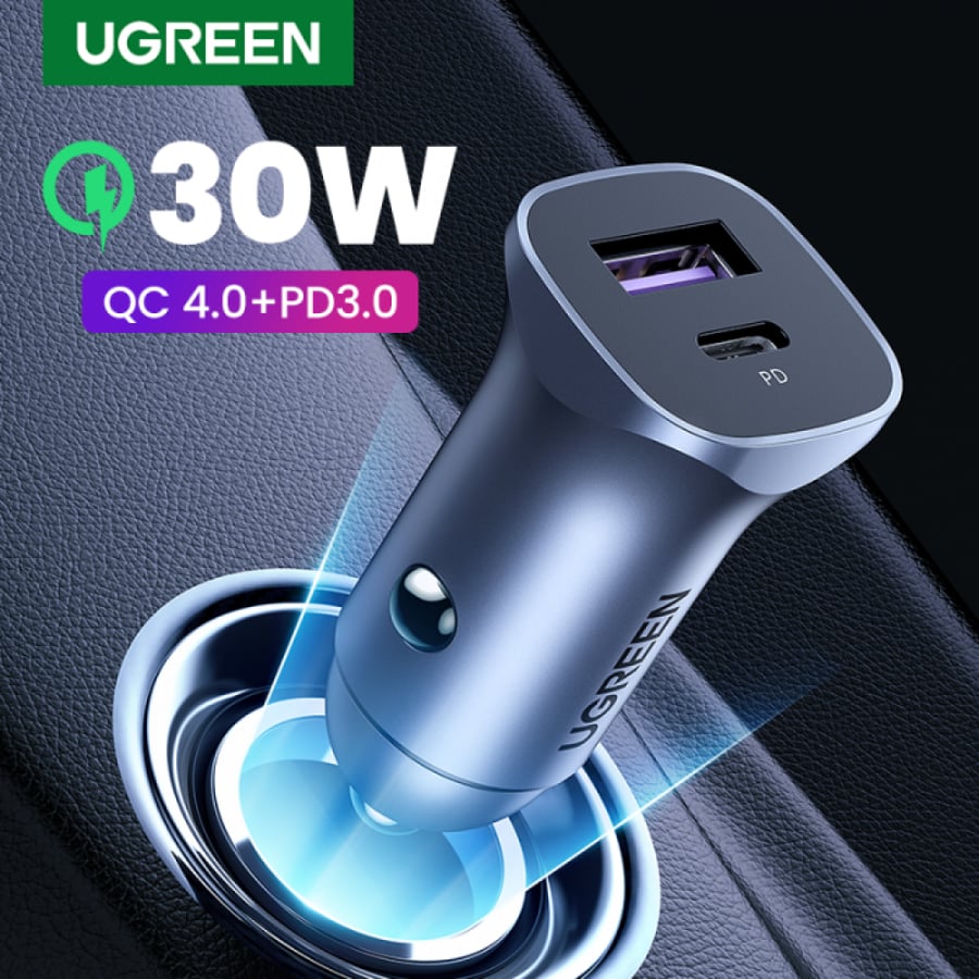 شاحن سيارة يوجرين بمنفذ USB ومنفذ PD بقوة 30 واط - رمادي UGREEN