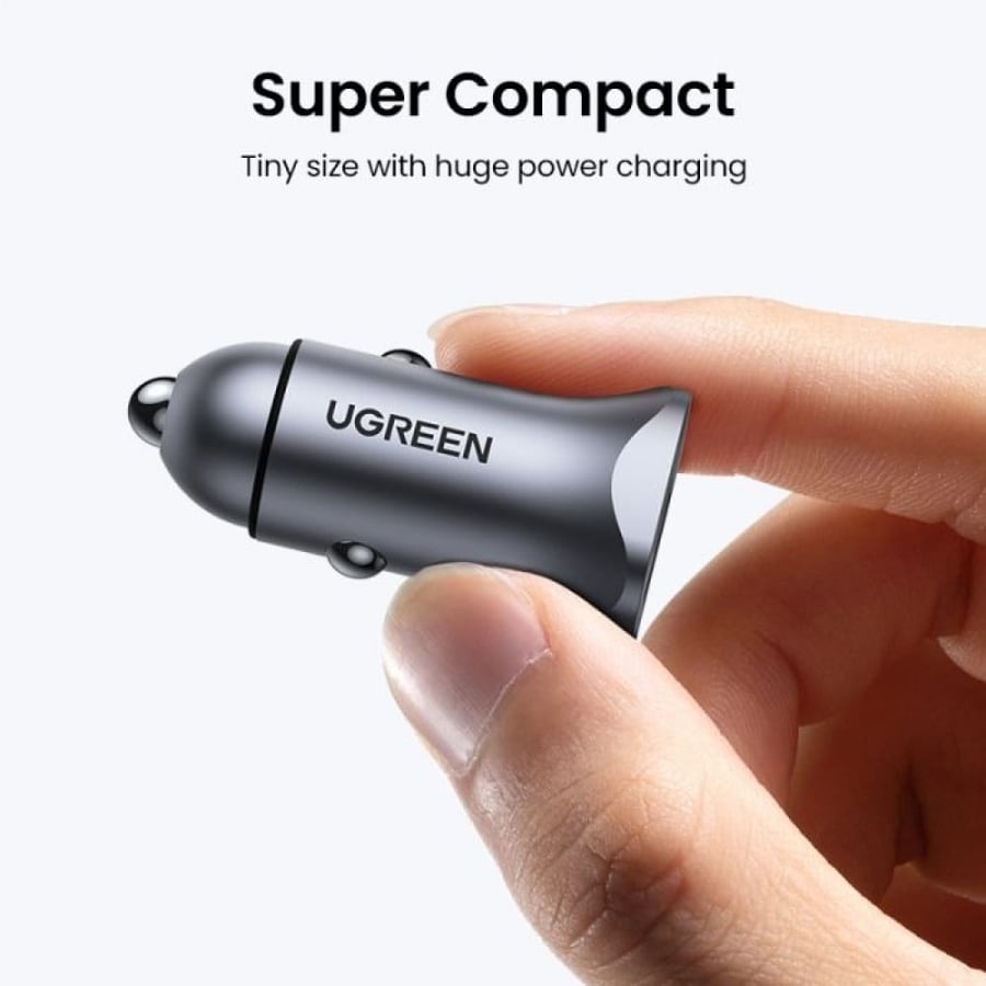 شاحن سيارة يوجرين بمنفذ USB ومنفذ PD بقوة 30 واط - رمادي UGREEN