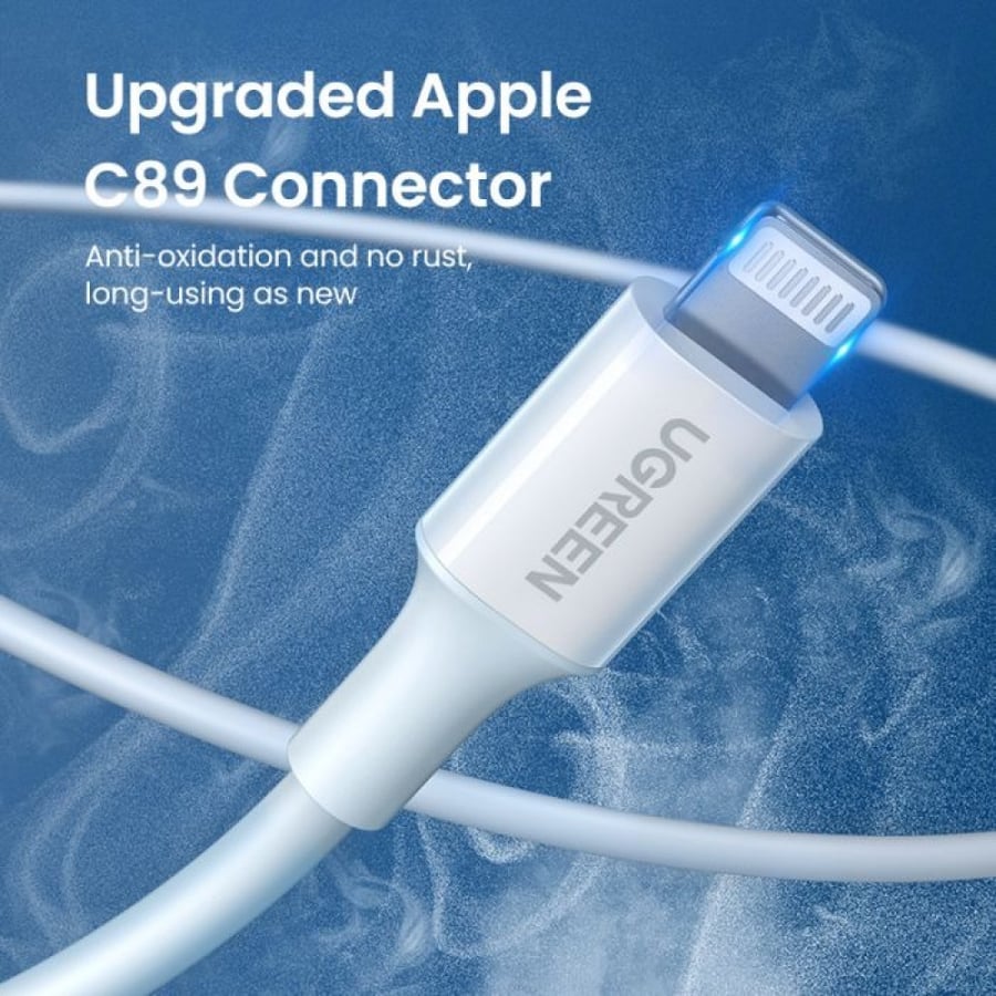 سلك شاحن يوجرين USB إلى آيفون بطول 1 م - أبيض UGREEN