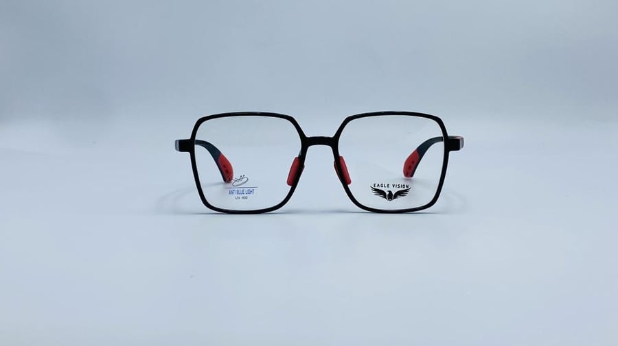Plastic square eyeglasses suitable for children, black and red color, model number 5293C1