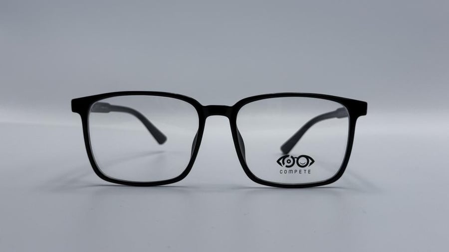 Rectangular prescription glasses made of plastic suitable for both genders, shiny black color, model number 88015C1