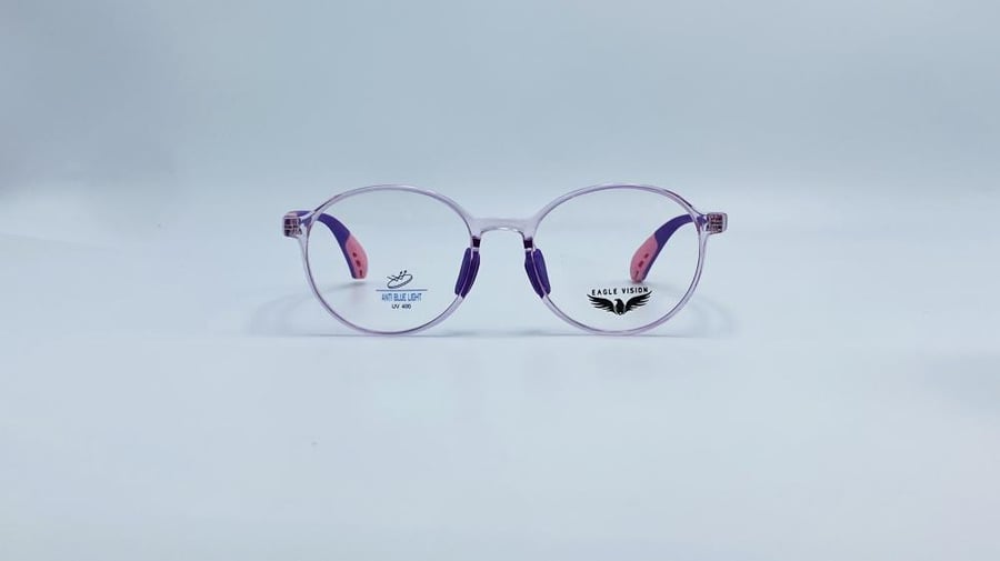 Plastic eyeglasses suitable for children round purple transparent model number 5289C5