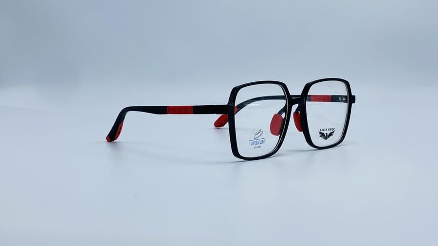 Plastic square eyeglasses suitable for children, black and red color, model number 5293C1