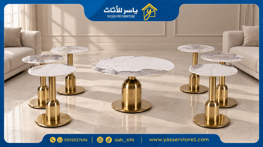 طقم طاولات 7 قطع حديد سطح سراميك بعدة ألوان.