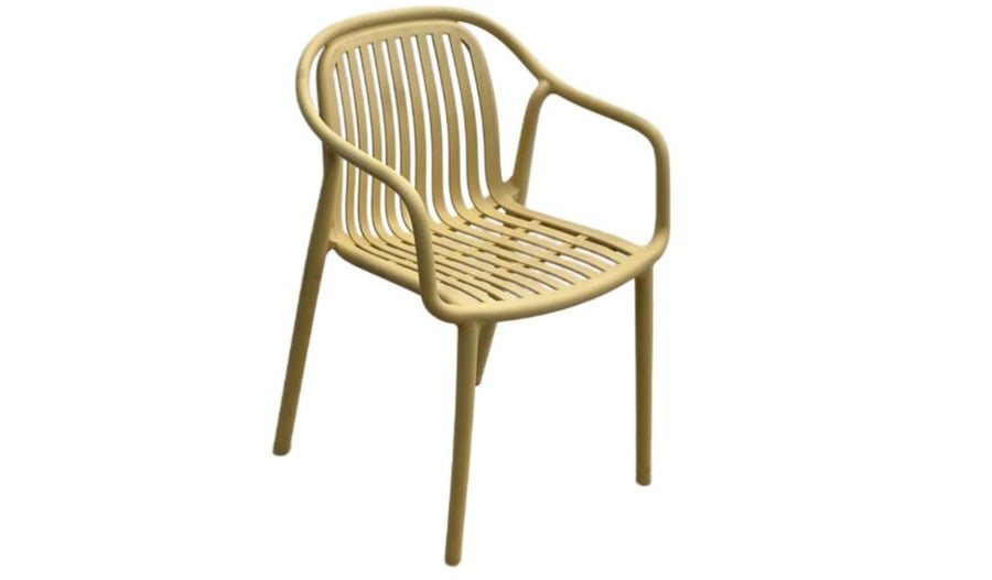 Fiberglass chair model lines with side bases in various colors.