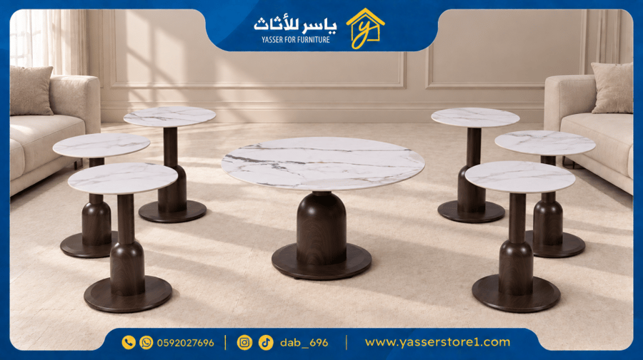 طقم طاولات 7 قطع حديد سطح سراميك بعدة ألوان.