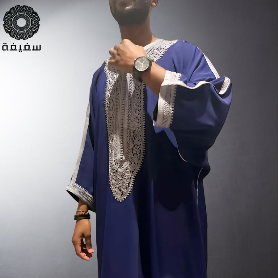 جلابية مغربية رجالي كحلي وتطريز فضي