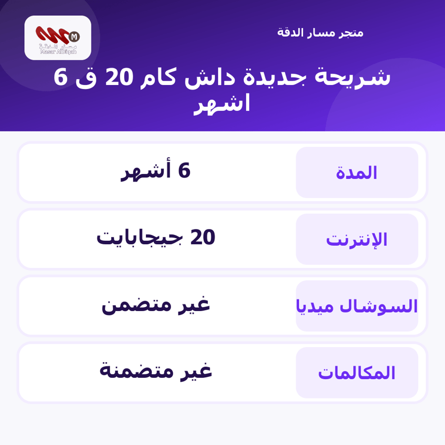 شريحة جديدة داش كام 20 ق 6 اشهر