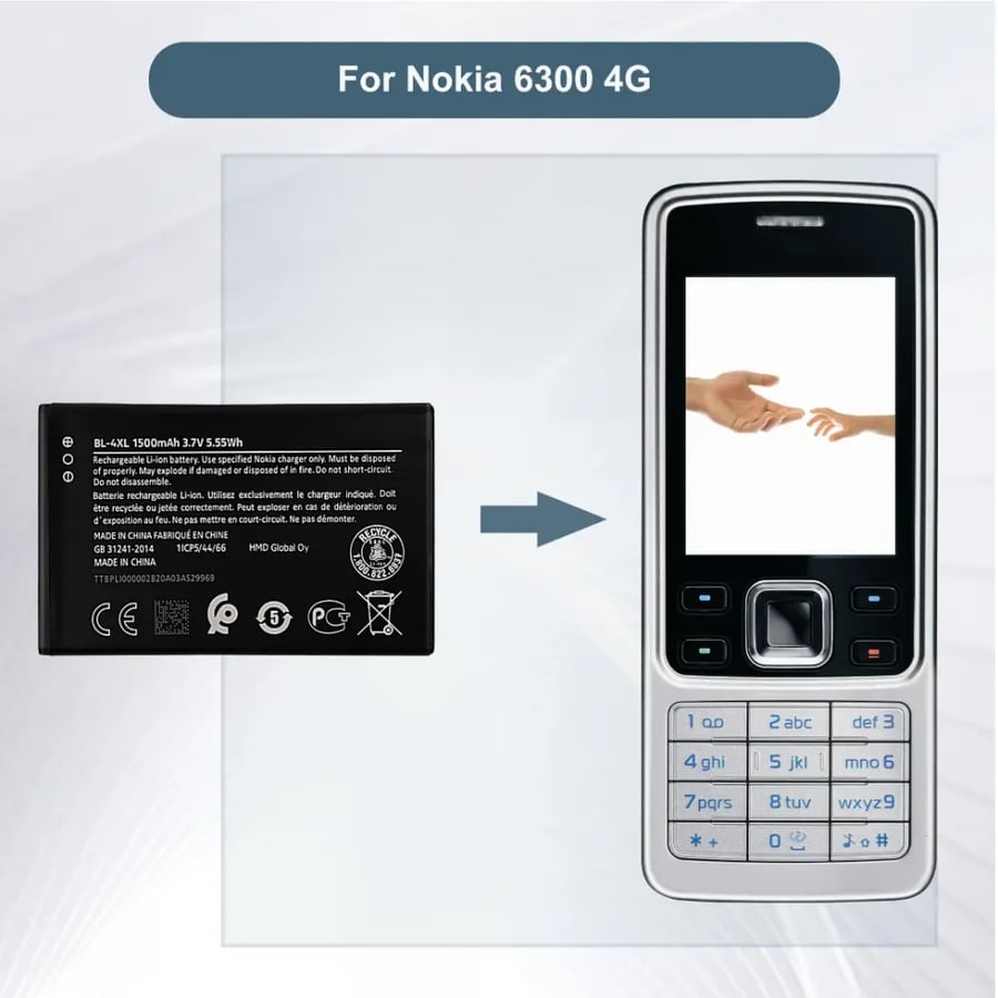 بطارية بديلة موديل BL-4XL متوافقِة مع أجهزة Nokia 6300, 6300 4G, TA-1324, TA-1287 | السعة 1500mAh