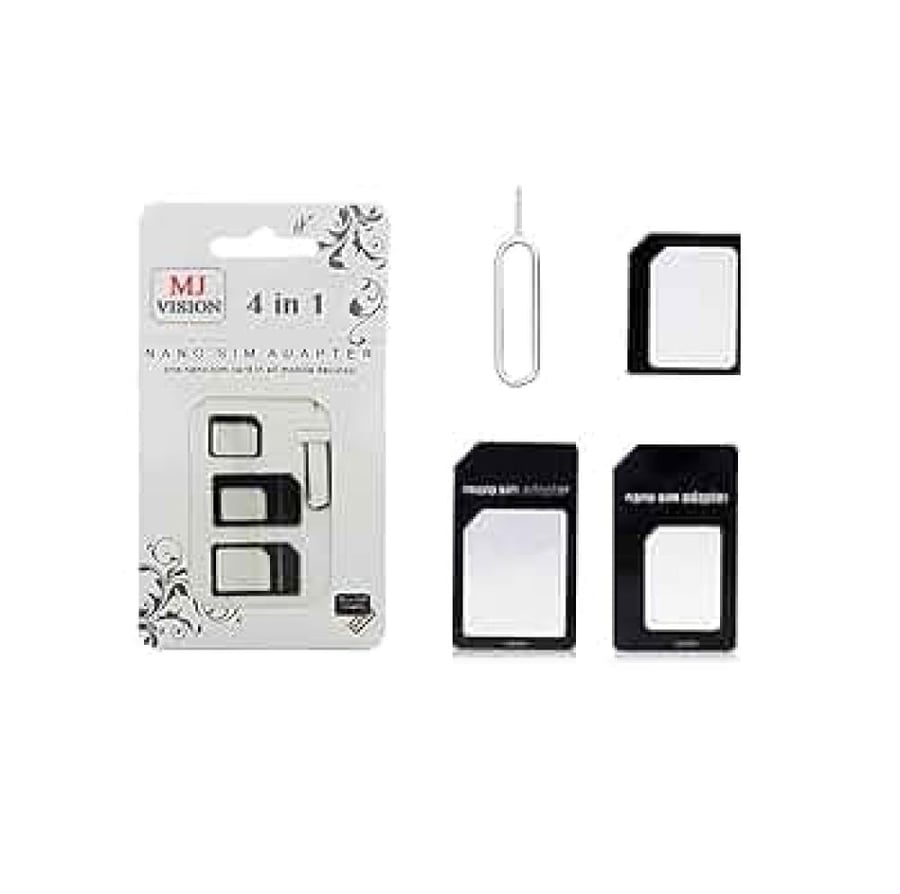4-in-1 SIM card adapter tool set to convert nano SIM to micro SIM with eject pin for smartphones