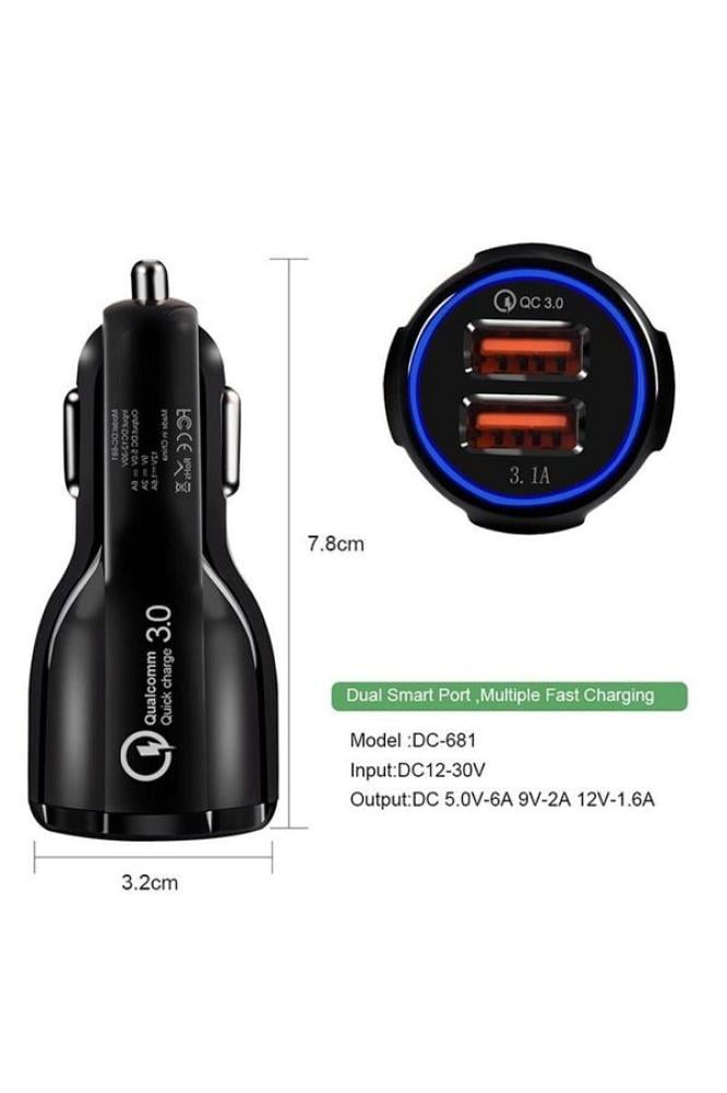 شاحن سيارة بمنفذ USB مزدوج ومحول شحن سريع اصلي ضمان سنه