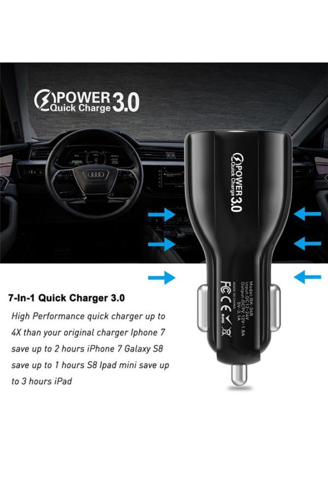 شاحن سيارة بمنفذ USB مزدوج ومحول شحن سريع اصلي ضمان سنه