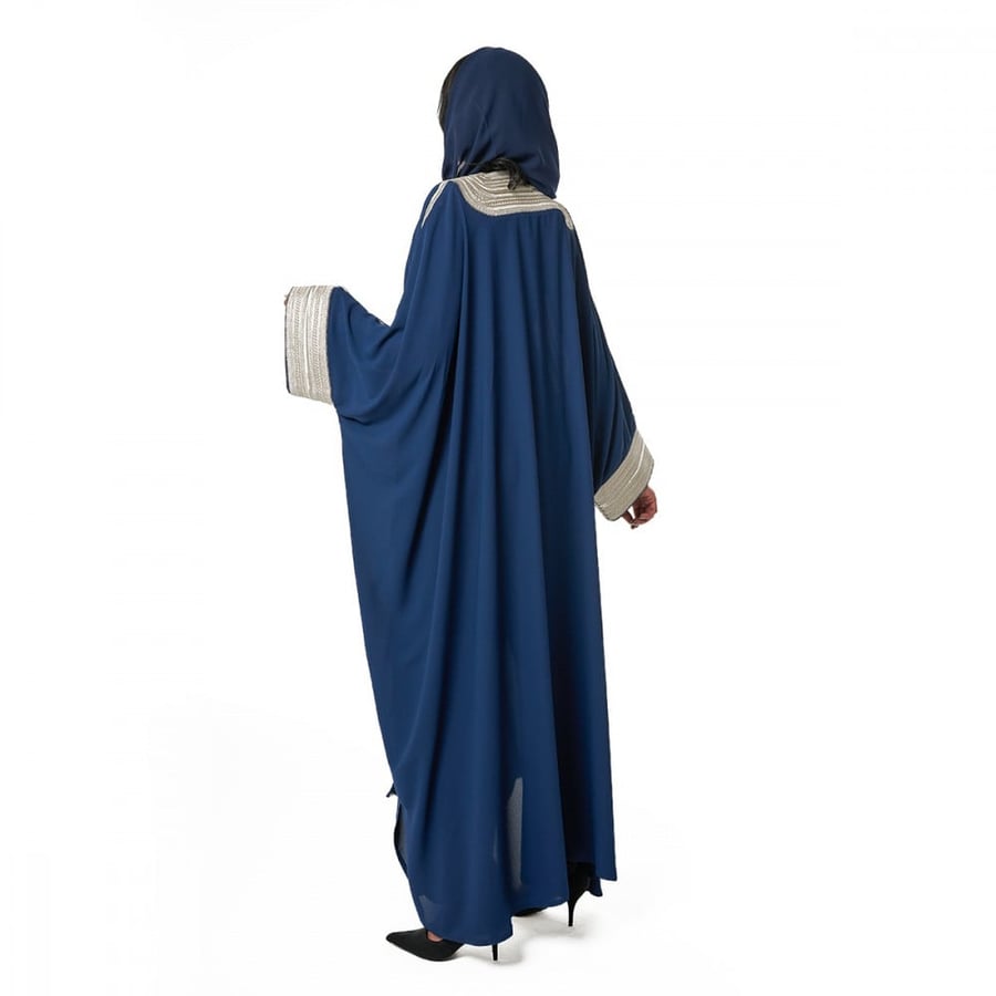 Special Royal Bisht Abaya, Navy-Silver