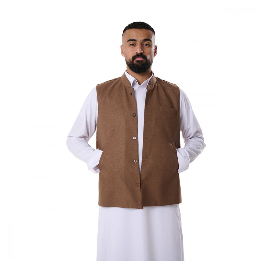 Kashmiri vest, Kuwaiti style, one-sided, brown color