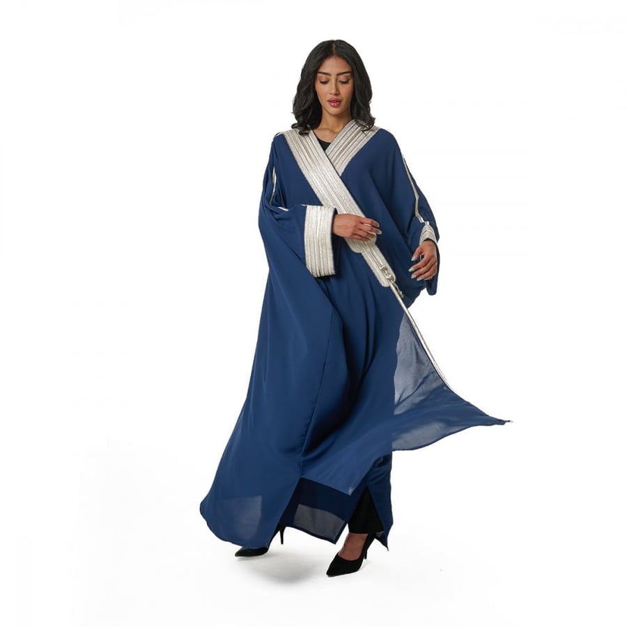 Special Royal Bisht Abaya, Navy-Silver