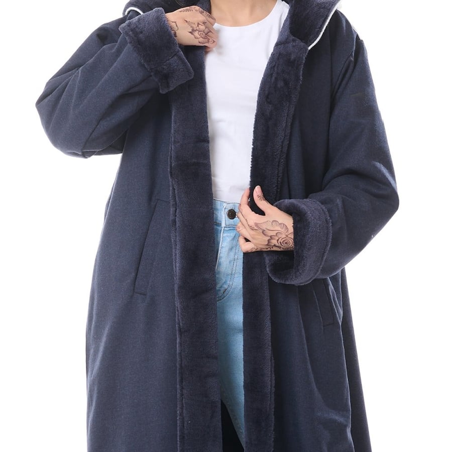 Navy blue cashmere shawl fur