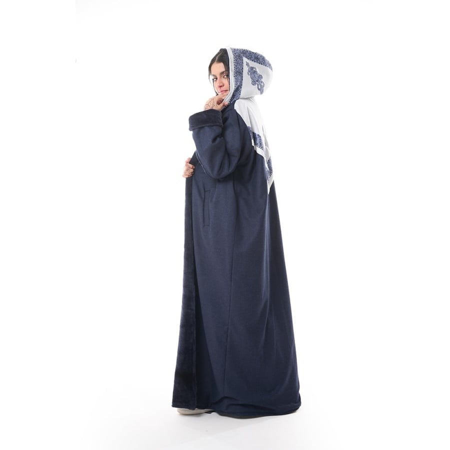 Navy blue cashmere shawl fur