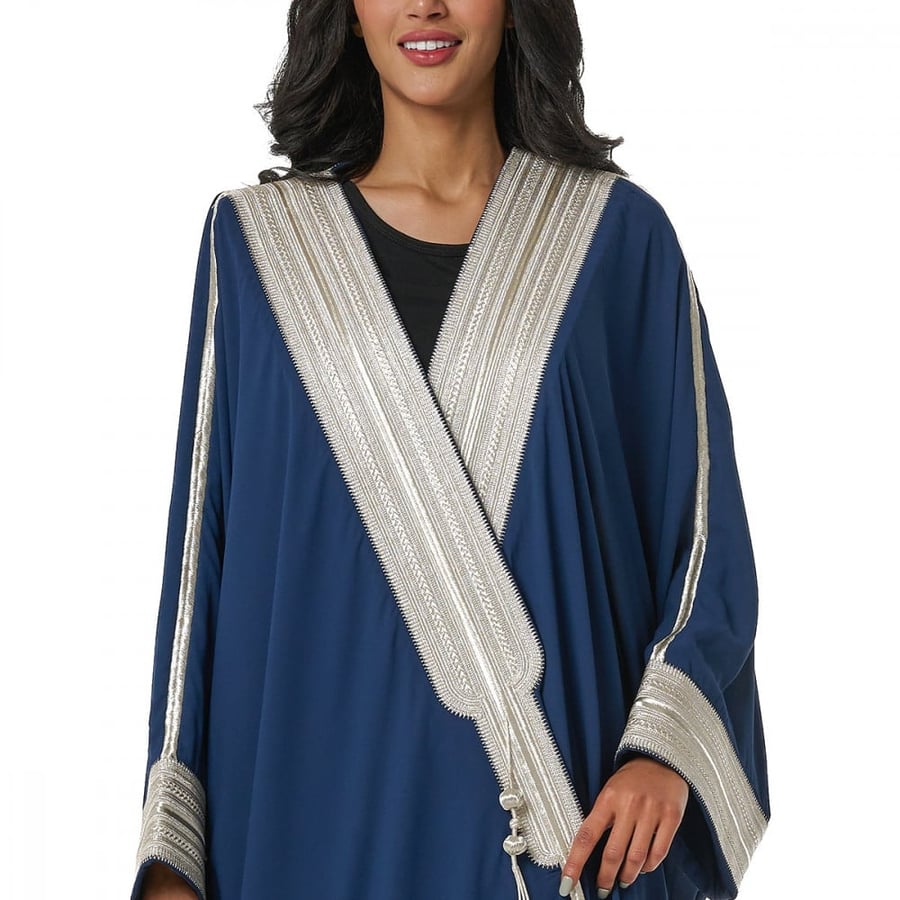 Special Royal Bisht Abaya, Navy-Silver