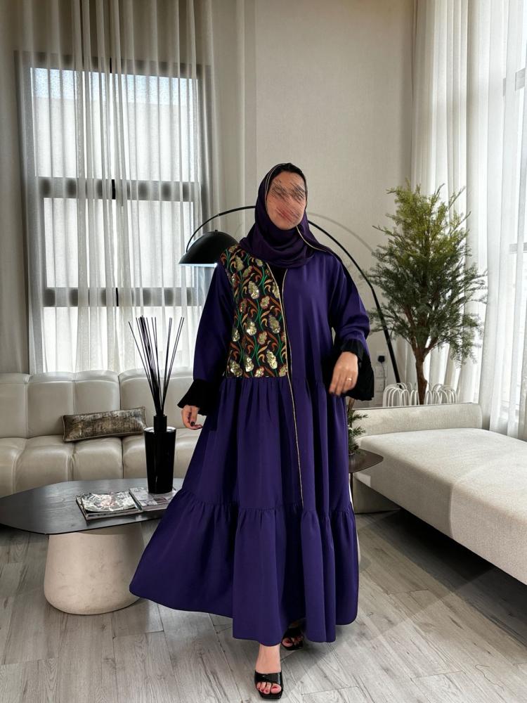 عباية كسرات قصة كلوش كريب بنفسجي أنيقة