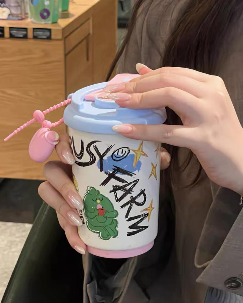 Colorful Coffee cup with strap