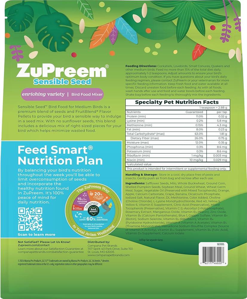 Zupreem Sensible Seed Medium Birds  زوبریم سنسبل للكنيور والكوكتيل