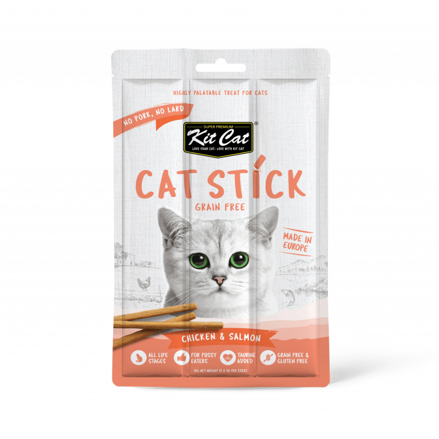 كتكات مكافآت قطط اعواد دجاج وسالمون Kit Cat Sticks - متجر قطتي الجميلة