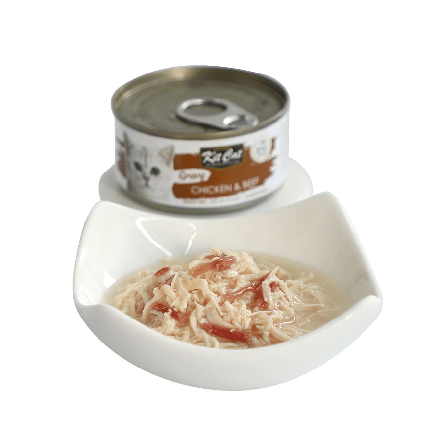 معلبات كت كات جرايفي دجاج مع لحم بالمرق Kit Cat Gravy Chicken Beef