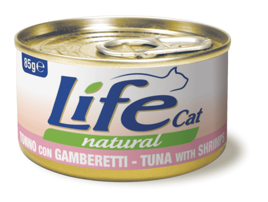 معلبات لايف كات طعام قطط تونة وجمبري Life Cat Natural - قطتي الجميلة