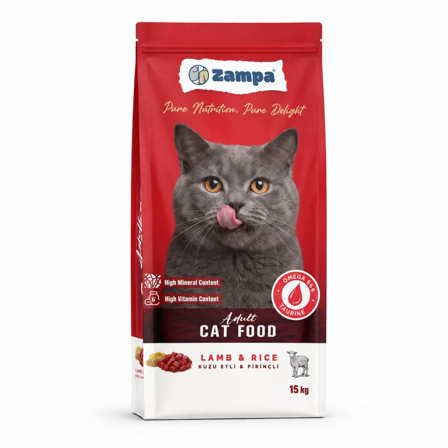 زامبا طعام جاف للقطط البالغة بلحم الضأن والأرز 15 كجم Zampa Adult cat