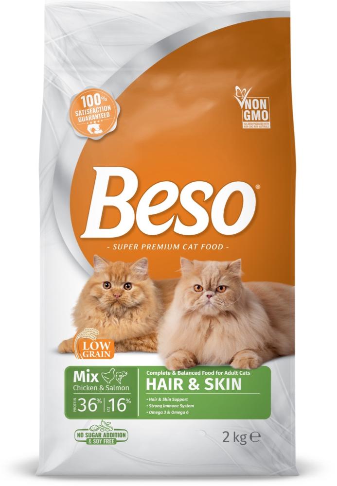 طعام قطط للعناية بالجلد والشعر بيسو  Hair Skin Chicken Salmon Beso