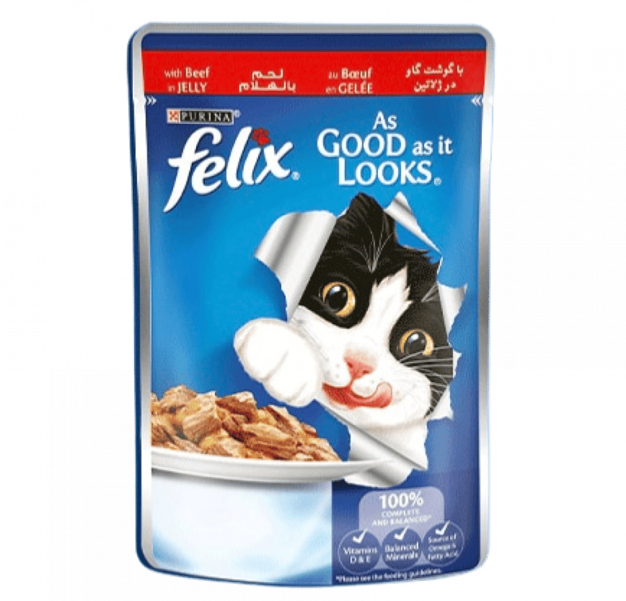 اظرف فيلكس اللحم البقري للقطط البالغة PURINA Felix - متجر قطتي الجميلة