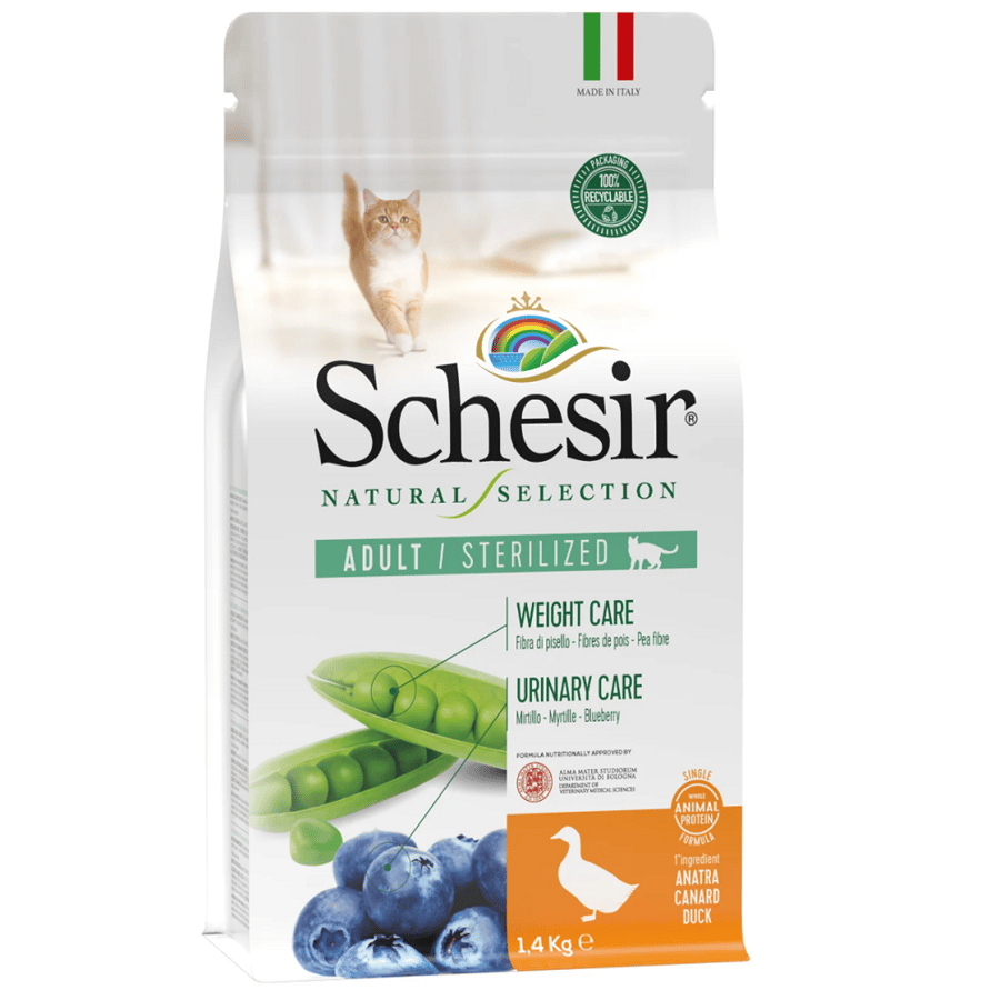 شيزر طعام جاف للقطط المعقمة بالبط 1,4كيلو جرام Schesir Dry Food For Sterilized Cats Duck 1,4kg