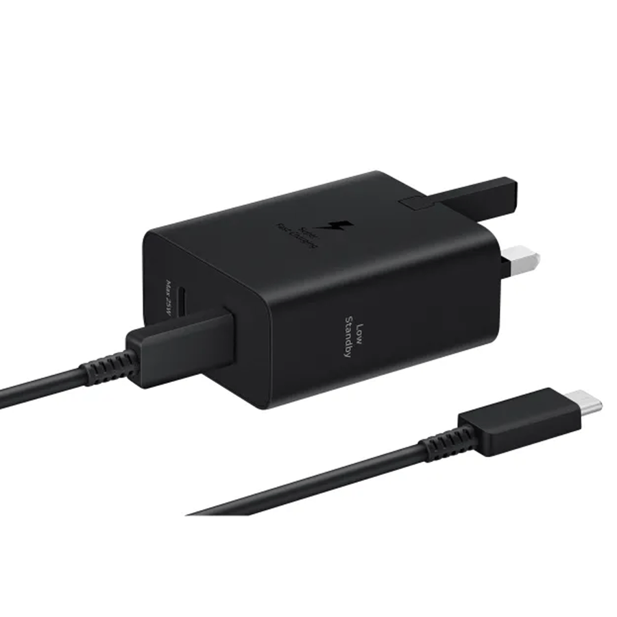 شاحن جداري سامسونج مدخلين PD اسود مع كيبل تايب الى تايب سي 50W