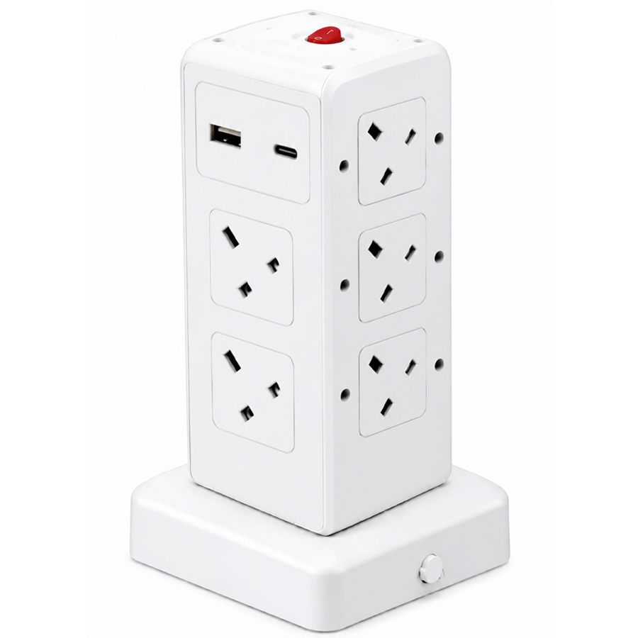 توصيلة كهربائية برج ابيض 5 متر 10 مخارج + 2USB + 2PD