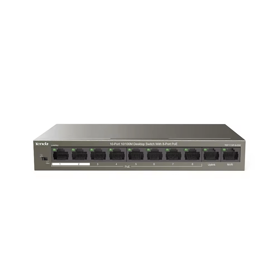 سويتش Tenda TEF1110P-8-63W بـ 10 منافذ و8 منافذ PoE
