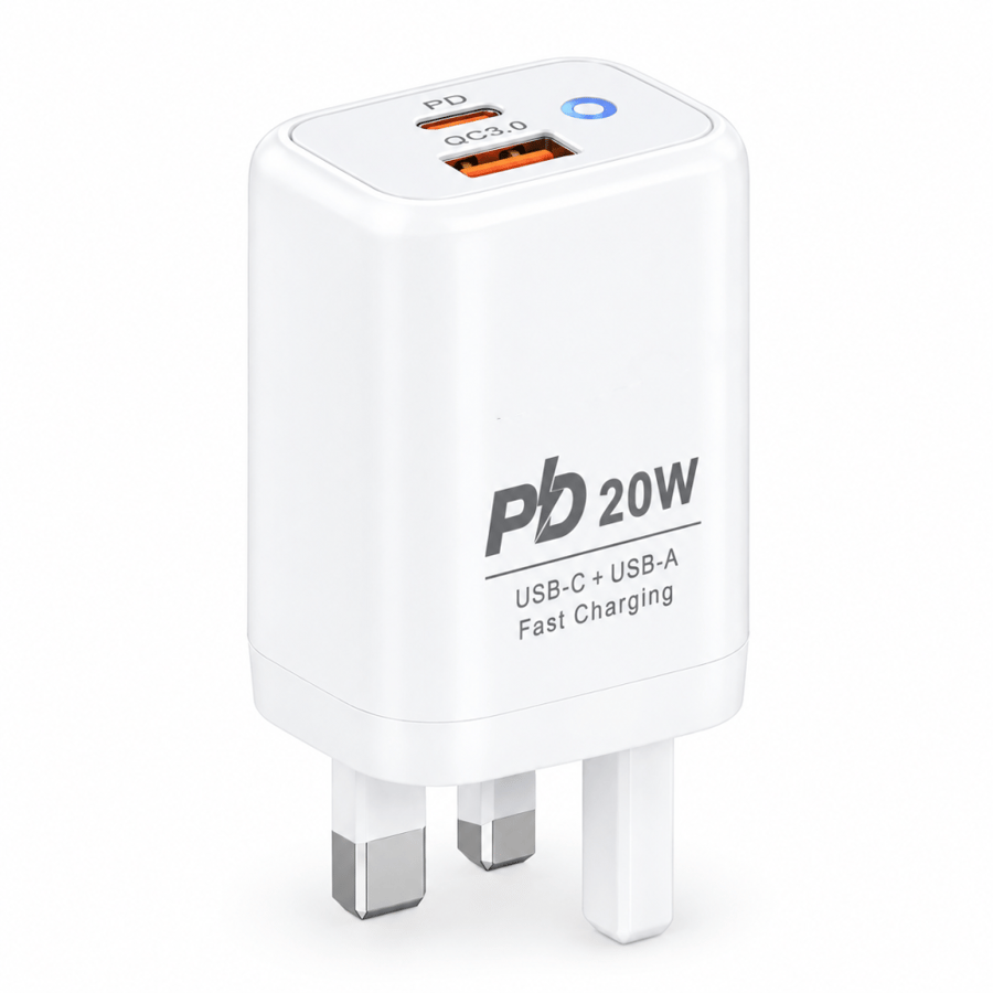 فيش جداري مخرجين PD و USB ابيض 20W