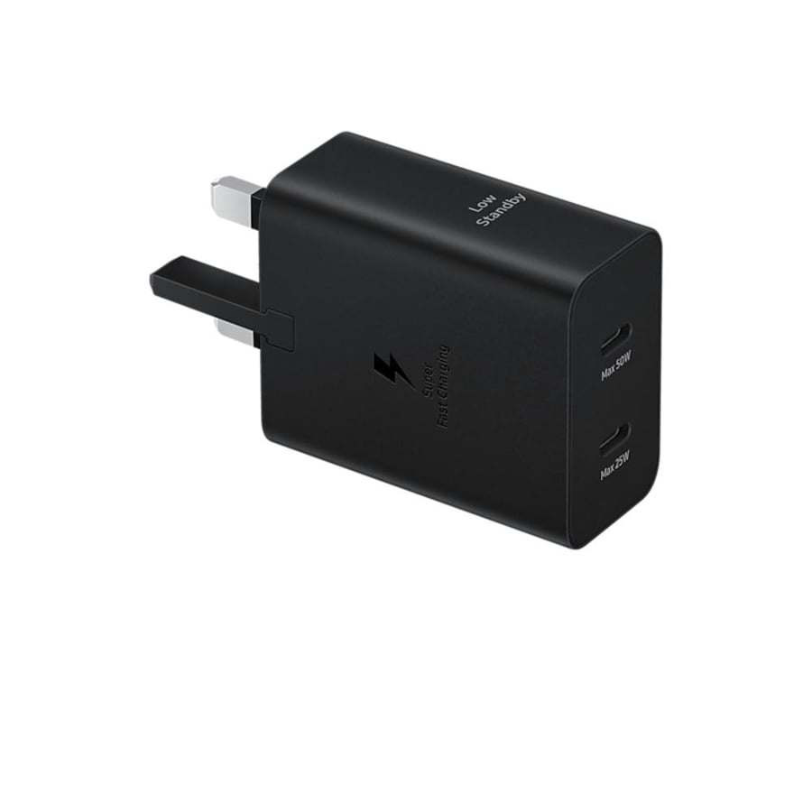 شاحن جداري سامسونج مدخلين PD اسود مع كيبل تايب الى تايب سي 50W