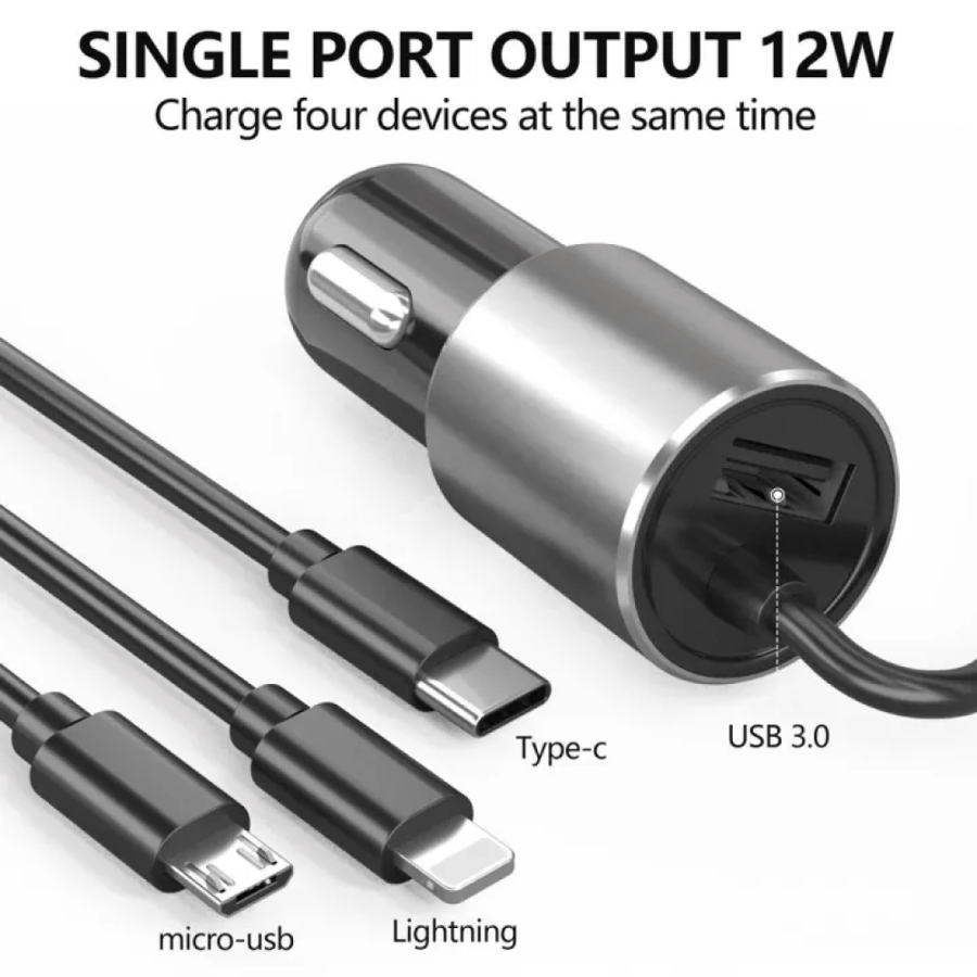 شاحن سيارة مع كيبل 3*1 اسود مع مدخل USB